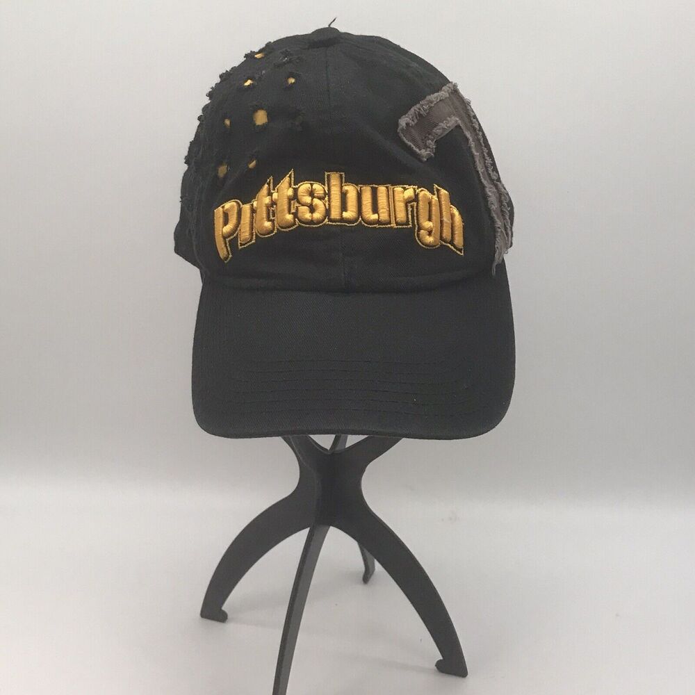City Hunter Pittsburgh 7 Baseball Cap Black Gold Gray Spellout Strapback Hat